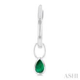 5x3 MM Bezel Set Pear Cut Emerald Precious Fashion Huggie Earrings in 14K White Gold